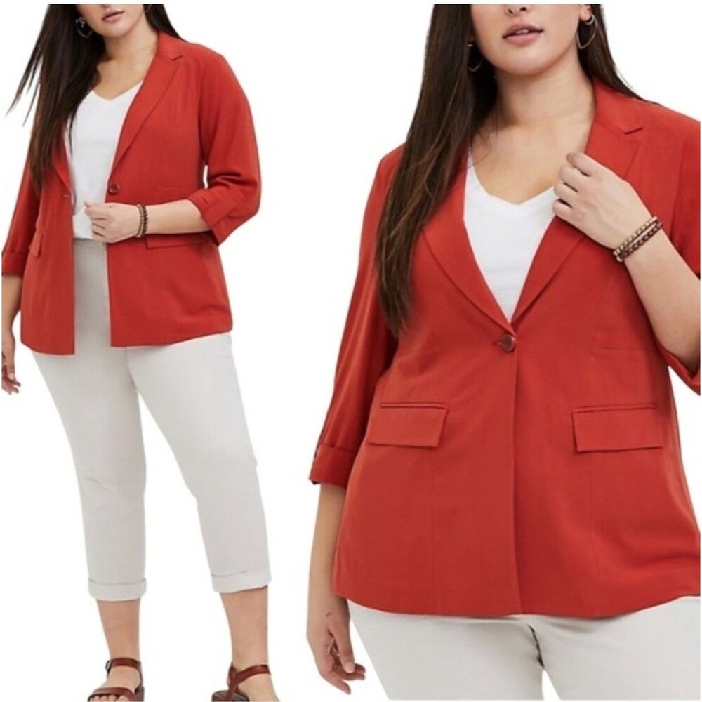 Torrid Plus Size Classic Crepe Single-Button Blazer Jacket Orange Size 2X 2